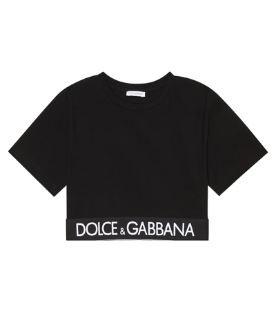 Dolce & Gabbana Kids' Girls Black Cropped Logo T-shirt