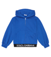 Dolce & Gabbana Logo Cotton Jersey Zip-up Hoodie In Bluette Scuro