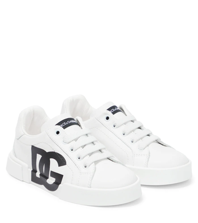 Dolce & Gabbana Teen White Logo Low Top Leather Trainers