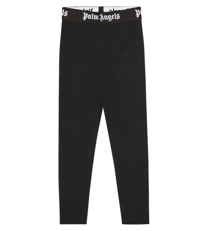 Palm Angels Kids' 高腰棉质混纺紧身裤 In Black Black