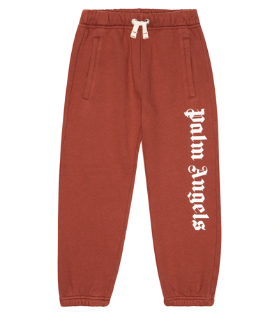 Palm Angels Kids' Cotton Jersey Sweatpants In Brown White