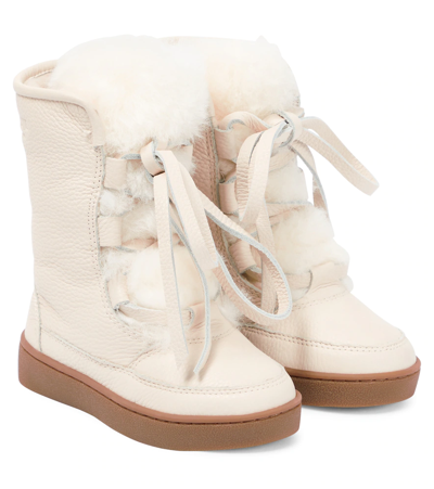 Donsje Kids' Sonny Shearling-lined Leather Boots In Off White Leather