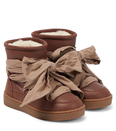 Donsje Kids' Ganza Bow-embellished Leather Boots In Milk Chocolate Leather