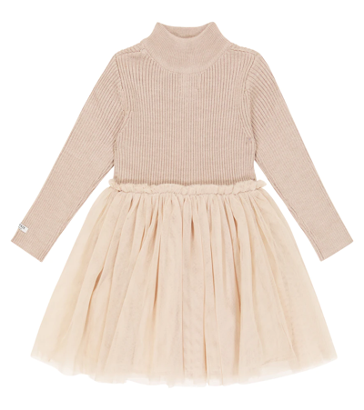 Donsje Kids' Lotus Wool-blend Minidress In Beige