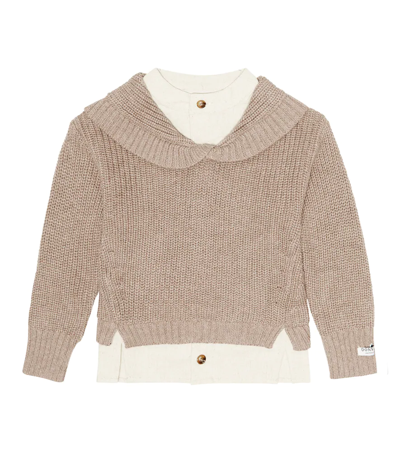Donsje Kids' Cotton And Linen Sweater In Grey Beige Melange