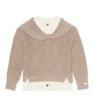 Donsje Kids' Cotton And Linen Jumper In Grey Beige Melange