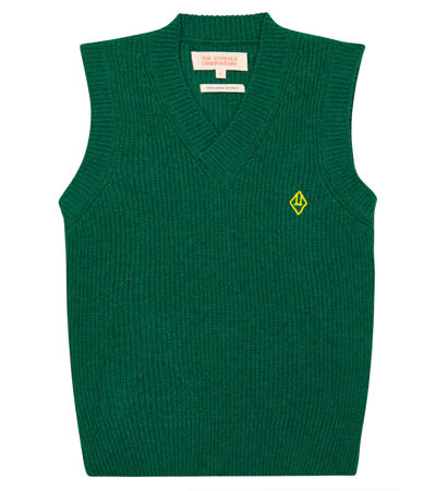 The Animals Observatory Bat Wool-blend Vest In Green Logo