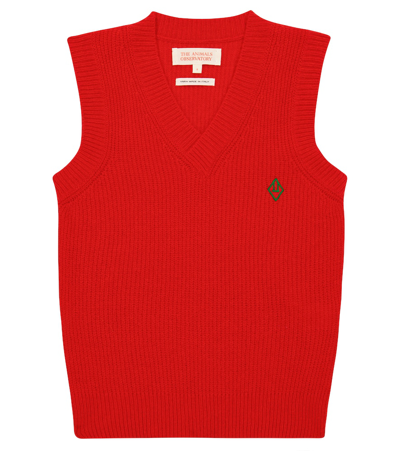 The Animals Observatory Bat Wool-blend Vest In Red Logo