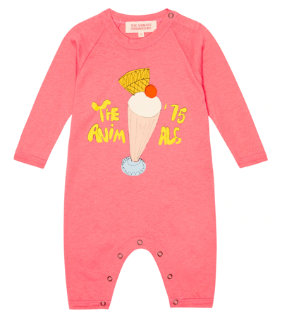 The Animals Observatory Baby Owl Printed Onesie In Pink