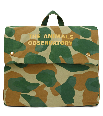 The Animals Observatory Printed Cotton Twill Backpack In Military Green Military