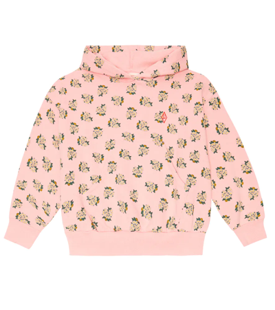 The Animals Observatory Kids' Beaver Floral Cotton Hoodie In Pink Flowers