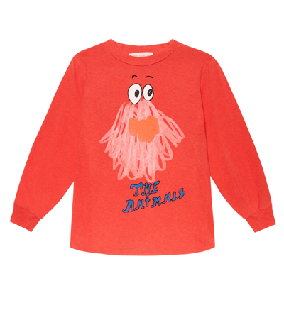 The Animals Observatory Kids' Dog Printed Cotton Jersey Top In Red Monster