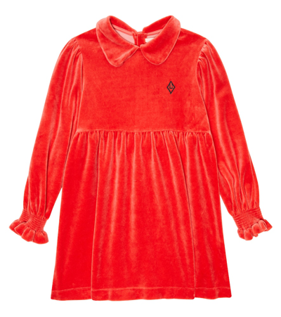 The Animals Observatory Kids' Mouse Velvet Dress In Red Logo