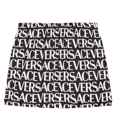 Versace Kids' Little Boy's & Boy's Logo Print Nylon Swim Shorts In Black