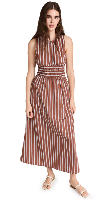 faithfull the brand maya midi dress Faithfull The Brand Jean Midi Dress In Maya Stripe Cinnamon
