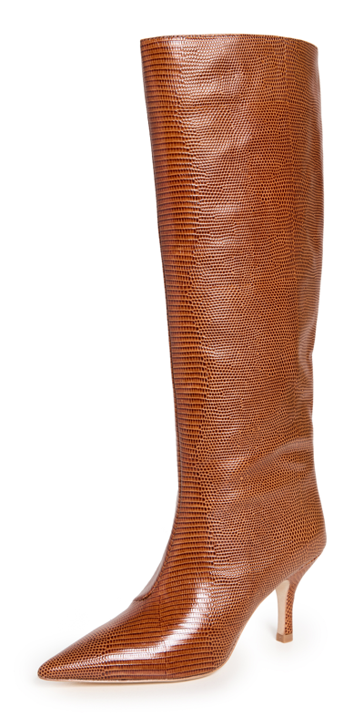 Loeffler Randall Whitney Womens Leather Textured Knee-high Boots In Toffee