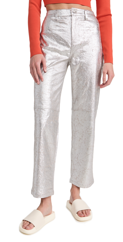 Simon Miller Metallic Textured-leather Straight-leg Pants In Silver