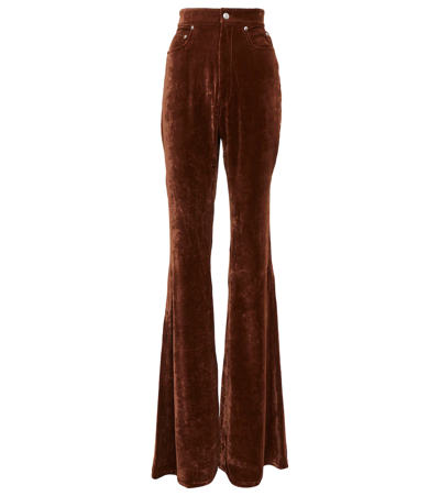 Rick Owens High-rise Flared Velvet Trousers In Brown