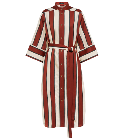 Joseph Dima Belted Striped Cotton, Linen And Silk-blend Twill Shirt Dress In Chestnut Combo