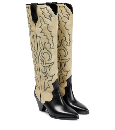 Isabel Marant Leila Leather And Suede Cowboy Boots In Neutrals