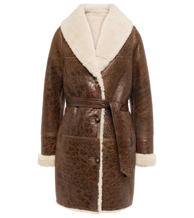 Yves Salomon Meteo Leather And Shearling Coat In Camel