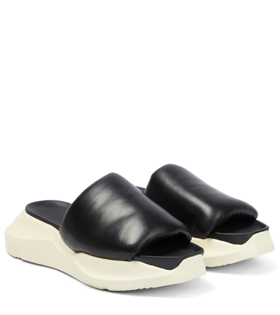 Rick Owens Geth Leather Platform Slides In Nero