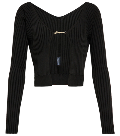 Jacquemus La Neve Fluffy Charm-logo Cardigan In Black