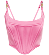 Versace Logo Charm-embellished Corset Satin Top In Pink