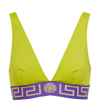 Versace Greca Border Triangle Bikini Top In Pale Avocado+purple