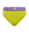 Versace Greca Border Bikini Bottoms In Pale Avocado+purple