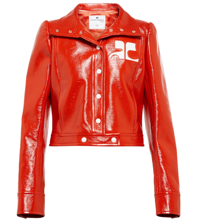 Courrèges Logo-print Faux-leather Cropped Jacket In Red