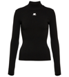 Courrèges Black Reedition Rib Knit Mock Neck Sweater In Black