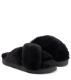 Inuikii Crossover-strap Shearling Slides In Black