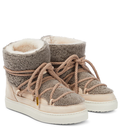 Inuikii Sneaker Classic Shearling And Leather Ankle Boots In Taupe