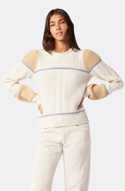 Joie Ivor Colorblock Chunky Knit Wool Sweater In White