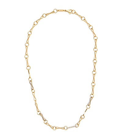 Azlee Yellow Gold, White Gold And Diamond Circle Link Chain Necklace