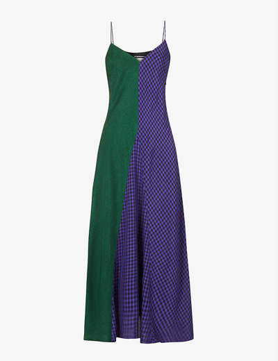 Song For The Mute Contrast-panelled Long-sleeve Woven Maxi Dress In Purple