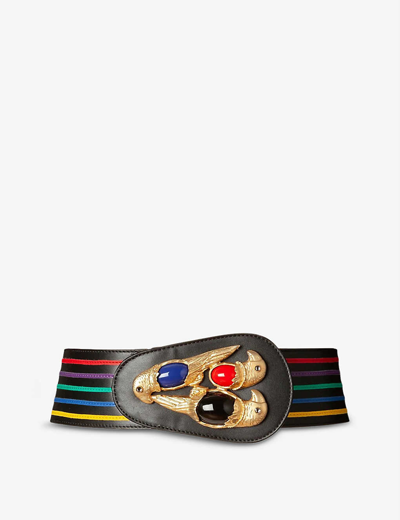 La Maison Couture Sonia Petroff Parrot 24ct Yellow Gold-plated Brass And Swarovski Leather Belt In Red