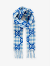 GUCCI GUCCI BLUE KIDS LOGO-EMBROIDERED WOOL SCARF,57422924