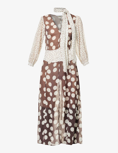 Saks Potts Kate Polka Dot-print Recycled-polyester Midi Dress In