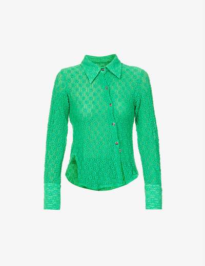 Song For The Mute Twisted Asymmetric-seam Floral-pattern Woven Shirt In Green
