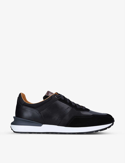 Magnanni Xl Grafton Leather And Suede Low-top Trainers In Black