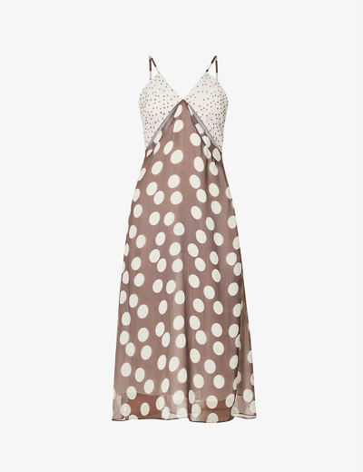 Saks Potts Camile Polka Dot-print Recycled-polyester Midi Dress In
