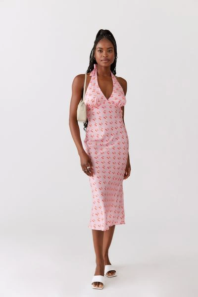 Another Girl Cherry Bomb Halter Midi Dress In Pink