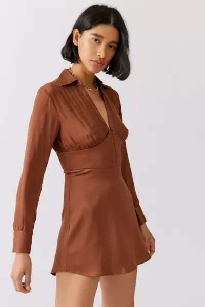 Urban Outfitters Uo Phoebe Corseted Shirt Dress In Brown