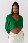 Bdg Valeria Cropped V-neck Sweater In Green