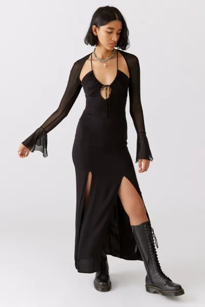 Urban Outfitters Uo Shaina Long Sleeve Cutout Maxi Dress In Black