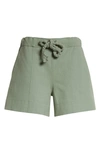 Ganni Drawstring Cotton Suiting Shorts In Green Bay