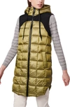 Bernardo Ecoplume™ Box Quilt Long Hooded Vest In Golden Moss