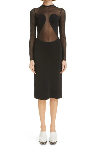 Alaïa Long Sleeve Sheer Crepe Midi Dress In 995